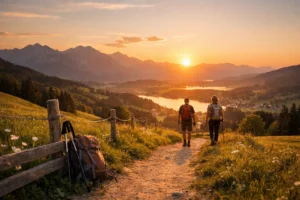 Wanderroute mit Sonnenuntergang in Bayern