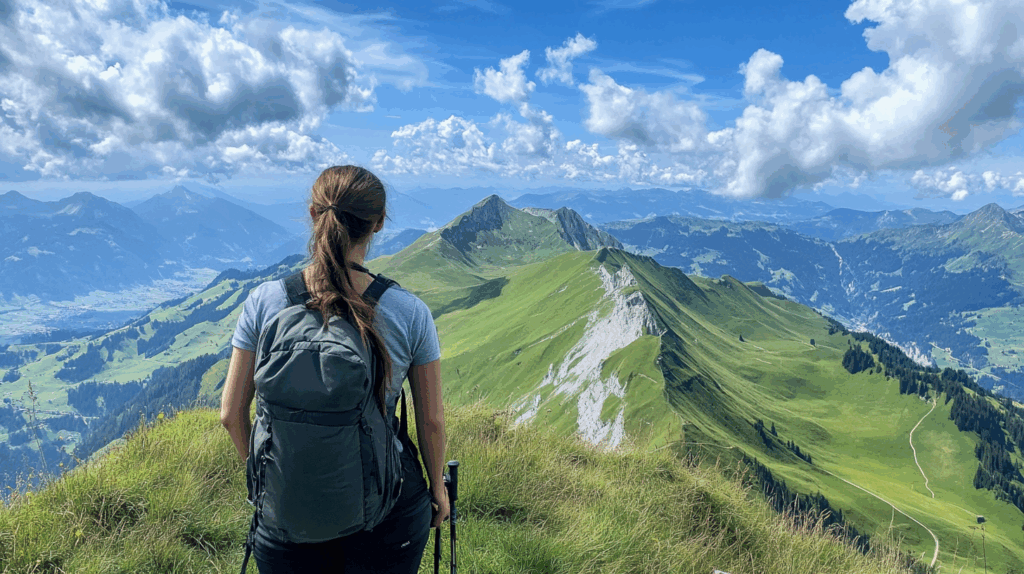 Allgäu Wanderroute zum Nebelhorn mit Ausblick über die Berge